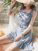 Sweet Lolita Outfits Light Sky Blue Bow Volants Nœuds Haut sans manches Pantalon Jupe Ensemble 3 pièces