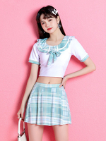 Sweet Lolita Outfits Pantalon haut à manches courtes à carreaux bleu ciel clair