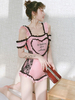 Sweet Lolita Outfits Rose Dentelle Volants Nœuds Polyester Sans Manches Combinaison Lolita