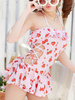Sweet Lolita Outfits Rose Lace Up Ruffles Motif de fruits Combinaison sans manches Maillot de bain