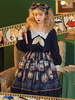 Sweet Lolita Outfits Top à manches longues bleu profond Teddy Bear Print Bows Ruffles Jupe Ensemble de 2 pièces