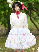 Sweet Lolita Overskirt Dress Fruit Floral Print Jupes Lolita en dentelle bleu ciel clair