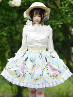 Sweet Lolita Overskirt Imprimé Animal Bleu Ciel Clair Tea Party"idien Décontracté Dentelle Jupes Lolita