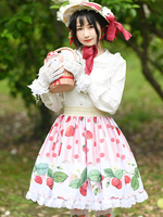 Sweet Lolita Overskirt Motif De Fruits Rose Dentelle"idienne Décontractée Tea Party Lolita Jupes