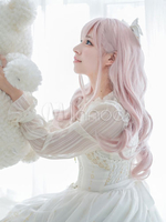 Sweet Lolita perruques doux perruques de cheveux longs bouclés Lolita rose avec frange émoussée Déguisements Halloween