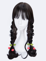 Sweet Lolita perruques fibre anti-calorique Long Noir Lolita perruques de cheveux avec frange émoussée Déguisements Halloween