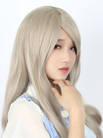 Sweet Lolita perruques léger côté gris Bang ondulés perruques longues Déguisements Halloween