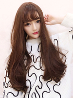 Sweet Lolita perruques longue ligne droite brun Blunt Bangs perruques de cheveux synthétiques Déguisements Halloween