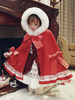 Sweet Lolita Poncho Lace Bow Ruffle Furry Hood Cape Lolita Cachemire Déguisements Halloween