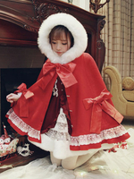 Sweet Lolita Poncho Lace Bow Ruffle Furry Hood Cape Lolita Cachemire Déguisements Halloween