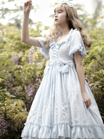 Sweet Lolita robe de mousseline de mousseline à manches courtes à manches courtes Bowknot Light Sky Bleu Sweet Lolita Robe