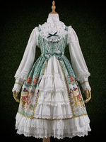 Sweet Lolita Robe JSK à carreaux imprimé dentelle à volants Noeud ouvert vert Jupe de cavalier Lolita Déguisements Halloween