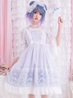 Sweet Lolita Robe JSK Lavande Imprimé Ruffles Jupes Lolita Pull en dentelle Déguisements Halloween