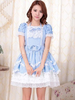 Sweet Lolita Robe OP Aqua col carré manches courtes coton Lolita One Piece robe Déguisements Halloween