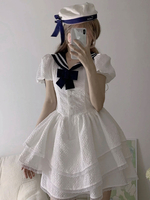 Sweet Lolita Robe Polyester Manches Courtes Nœuds Robe Style Marine