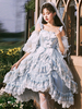 Sweet Lolita Robe Sans Manches Papillon Perles Arcs Dentelle Bleu Ciel Lolita Robe De Mariée