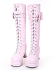 Sweet Lolita rose bottes poney Chunky talons plate-forme lacets arcs Déguisements Halloween