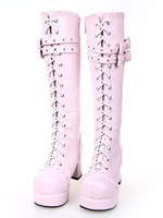 Sweet Lolita rose bottes poney Chunky talons plate-forme lacets arcs Déguisements Halloween