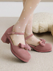 Sweet Lolita sandales arcs bout rond talon épais monogramme daim rose Lolita été talons bride à la cheville