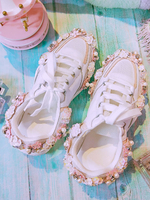 Sweet Lolita sandales bout fermé perles fleurs maille blanc Lolita été personnaliser sandales