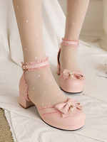 Sweet Lolita Sandales Bout Rond Talon Chunky En Cuir PU Rose Lolita Summer Ankle Strap Talons