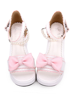 Sweet Lolita Sandales Bow Perle Lolita Rose Synthétique Flatform Chaussures Déguisements Halloween