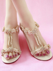 Sweet Lolita sandales fleurs strass peau de vache bout rond écru blanc personnaliser Lolita été talons t-Strap