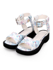 Sweet Lolita Sandales Imprimer cheville sangle boucle Blue Lolita chaussures Déguisements Halloween