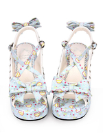 Sweet Lolita Sandales Imprimer chérie creux Bow Lolia Bleu Chaussures Déguisements Halloween