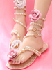 Sweet Lolita sandales perles en cuir PU bout rond talon plat Lolita personnaliser sandales dété