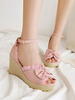 Sweet Lolita Sandals Bows Round Toe Wedge Chaussures dété Lolita