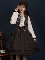 Sweet Lolita SK Polyester Volants Arcs Rayures Motif Café Lolita Jupe