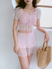 Sweet Lolita Tenues de natation Ensemble de 2 pièces à volants en dentelle rose à manches courtes