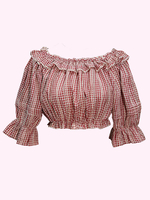 Sweet Lolita Tops Plaid Ruffle Off The Shoulder Lolita Bardot Top