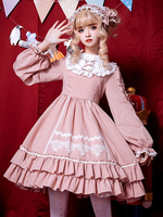 Sweet Pink Lolita Robe OP Neverland imprimé floral à manches longues en coton Lolita Ruffles Une Robes Piece