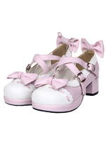 Sweet Square talons Lolita Shoes Bow décor blanc garniture ronde Toe Déguisements Halloween