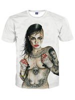 T-shirt à col rond en coton imprimé blanc