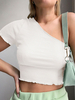 T-shirt à manches courtes blanc une épaule femmes T-shirt