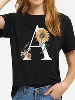 T-shirt à manches courtes imprimé tournesol bijou col femmes T-shirt