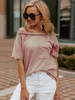 T-shirt à manches courtes T-shirt en polyester avec poches nouées roses passepoil bateau col bateau pour femme