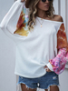 T-shirt à manches longues blanc Tie Dye imprimé bateau col bateau Polyester femmes Tee Shirt
