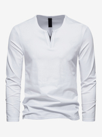 T-Shirt À Manches Longues Col En V En Coton Homme Haut Décontracté Confortable