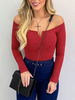 T-shirt à manches longues en coton rouge pour femme