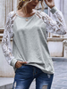 T-shirt à manches longues en dentelle de polyester gris découpé à col bijou pour femme