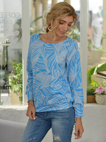 T-shirt à manches longues en polyester imprimé à col bijou pour femme
