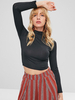 T-shirt à manches longues en polyester noir à col haut pour femme