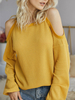 T-shirt à manches longues jaune à épaules dénudées et col bijou en polyester pour femme
