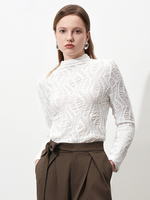 T-shirt à manches longues plissé texturé ajusté demi-col roulé couche de base hauts pour femmes 2025