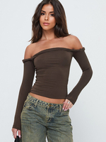 T-shirt basique à manches longues et épaules dénudées pour femme collection printemps 2026