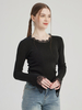 T-shirt basique noir avec décoration en dentelle col ras du cou haut de printemps pour femme 2026